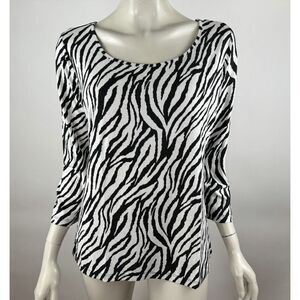 Comfy USA 3/4 Sleeve Zebra Top Women‎ L NWOT Round Neck Stretch Modal Tee Shirt